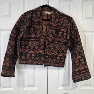 Vintage Brown Pink Black Tweed Aztec Weave Crop Bolero Jacket Medium